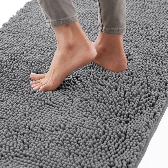 24x17 Grey Thick Soft Chenille Rubber Quick Dry Microfiber Machine Washable Mat - Picture 1 of 11